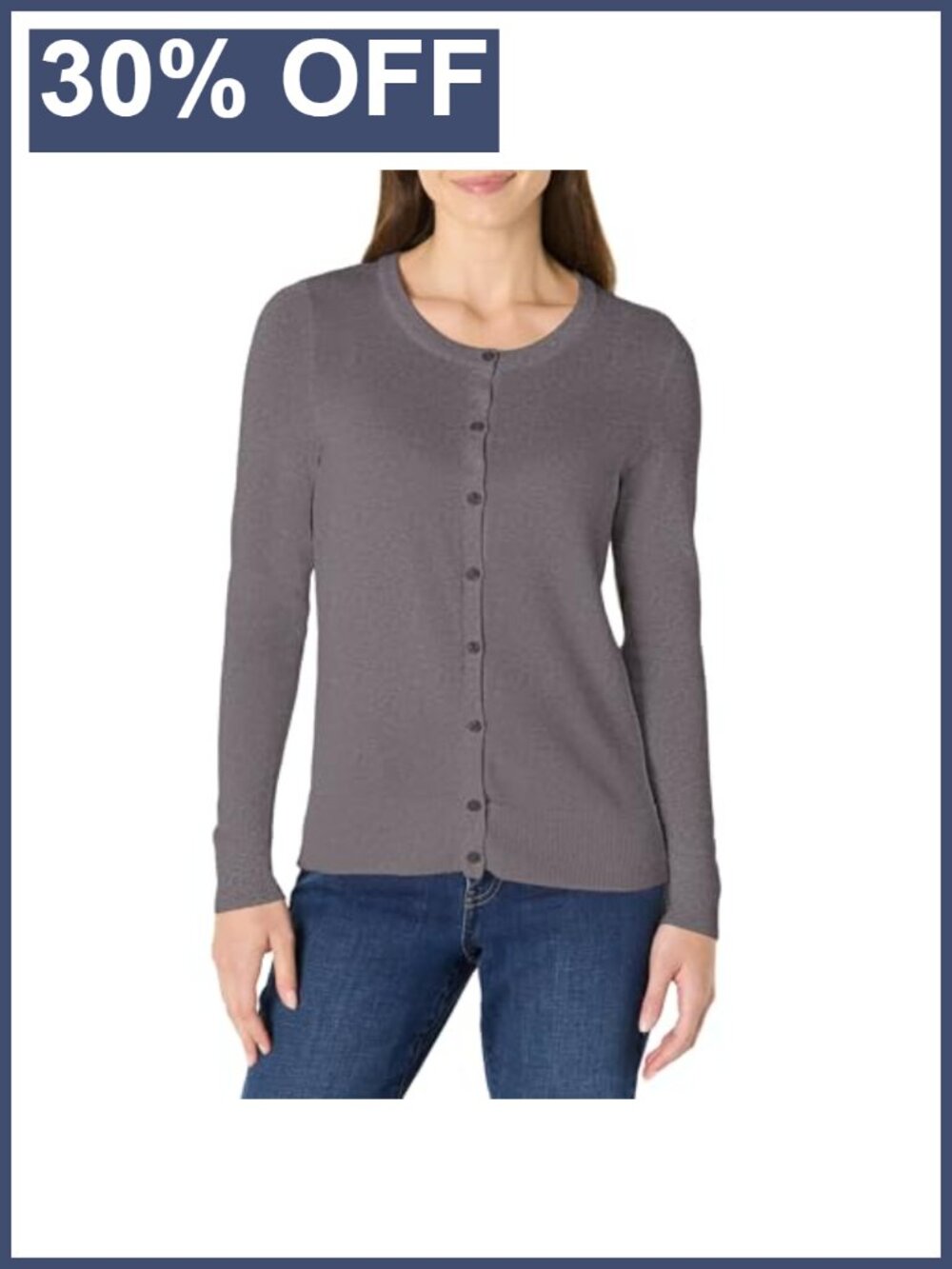 Lightweight Cotton Blend Button Front Crewneck Cardigan Sweater